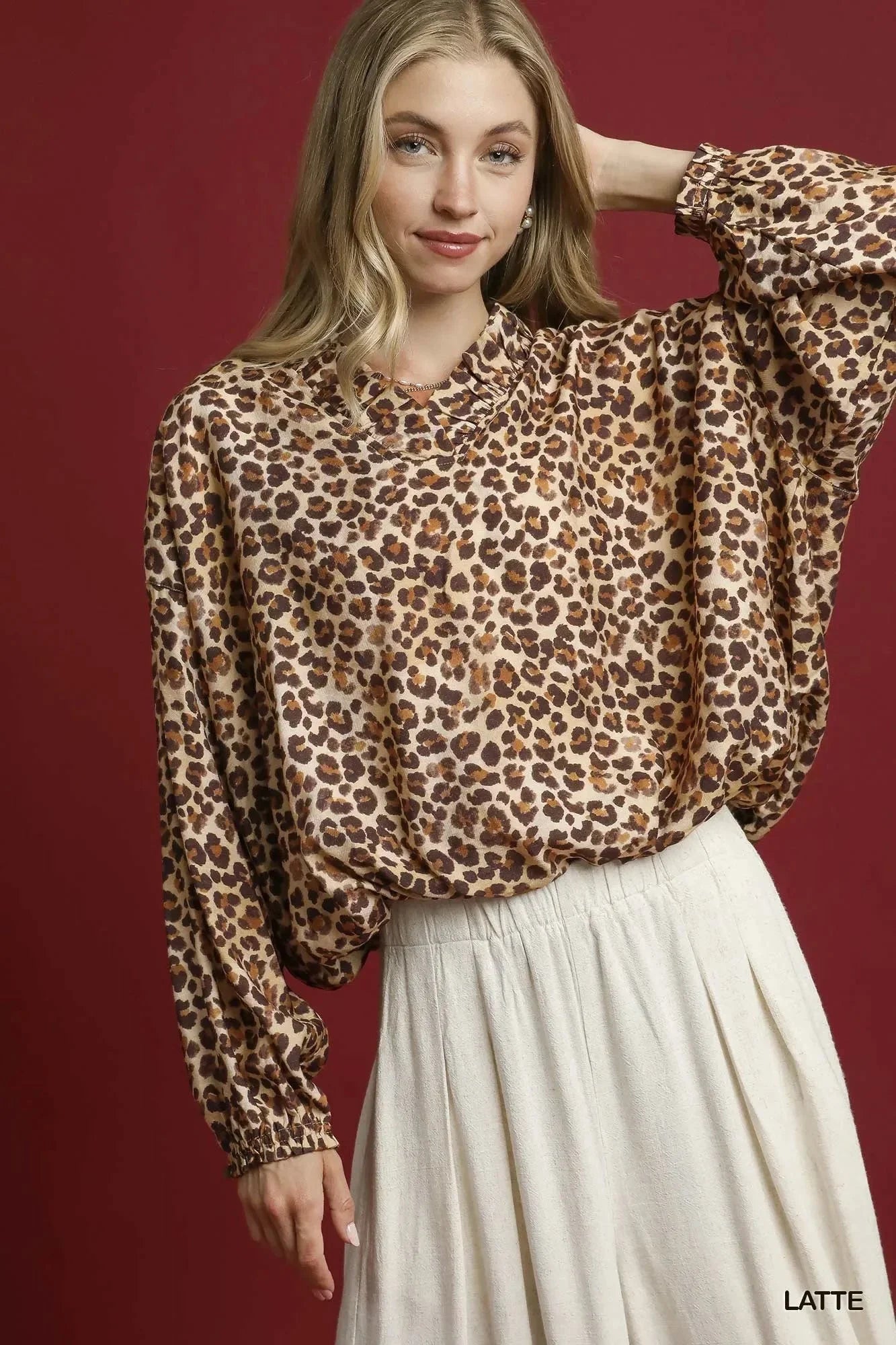 Umgee Leopard Print Balloon Sleeve Blouse - VILLA FASHION